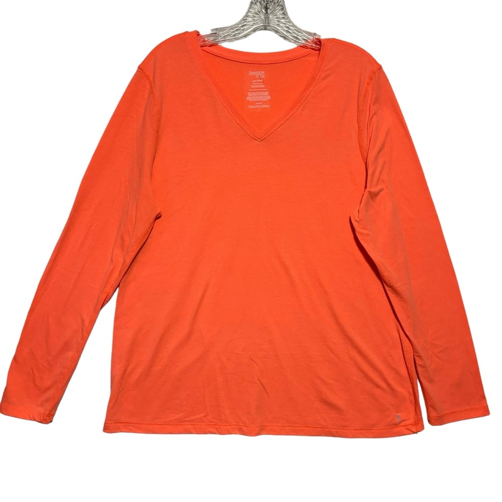 Danskin Now Semi fitted dri more Long sleeve V neck top orange XXL EUC